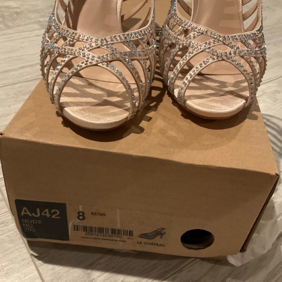 NWT small crystal like heel sling back open toes peep  embellishment high heel s - Picture 5 of 7